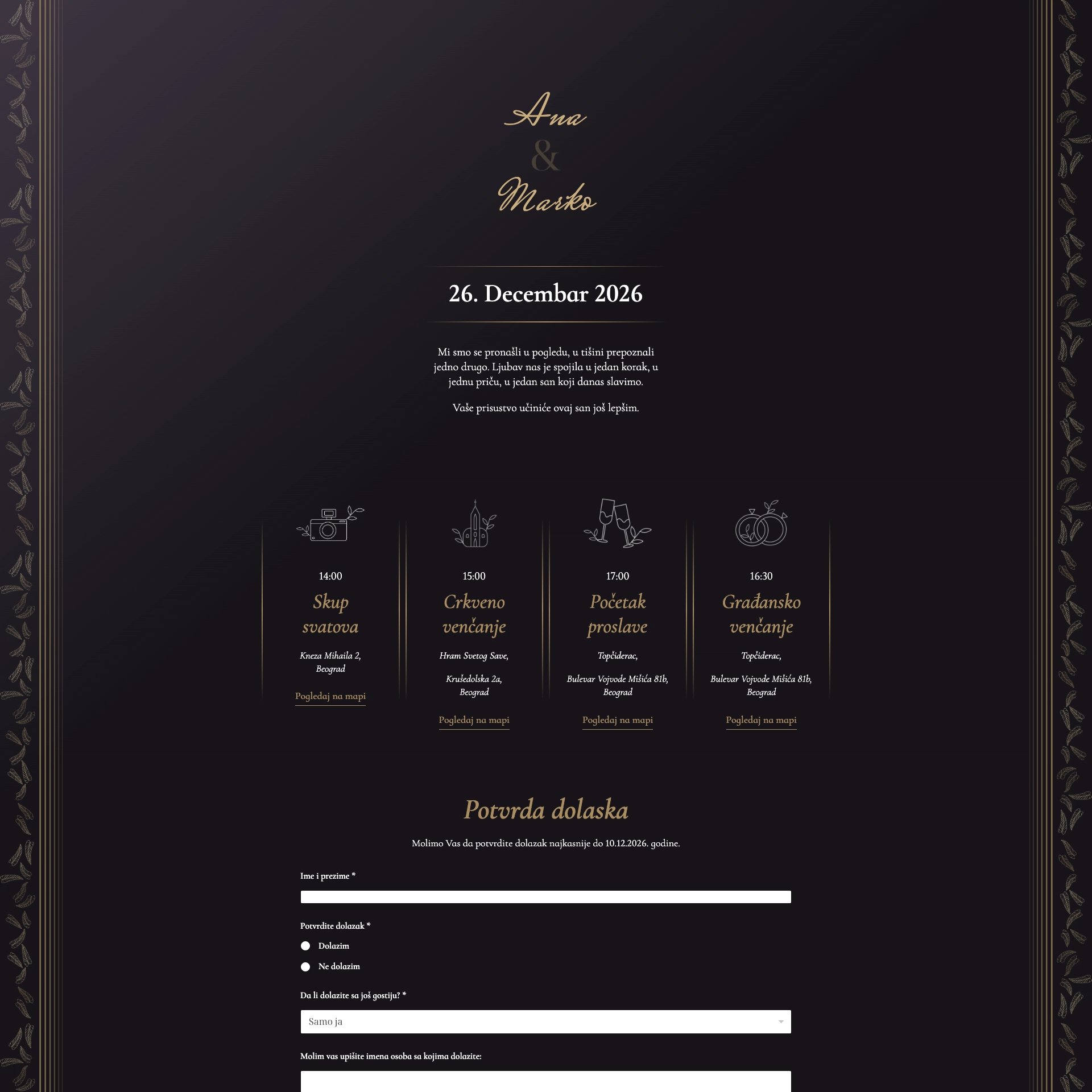 royal noir digitalna pozivnica za venčanje web pozivnice