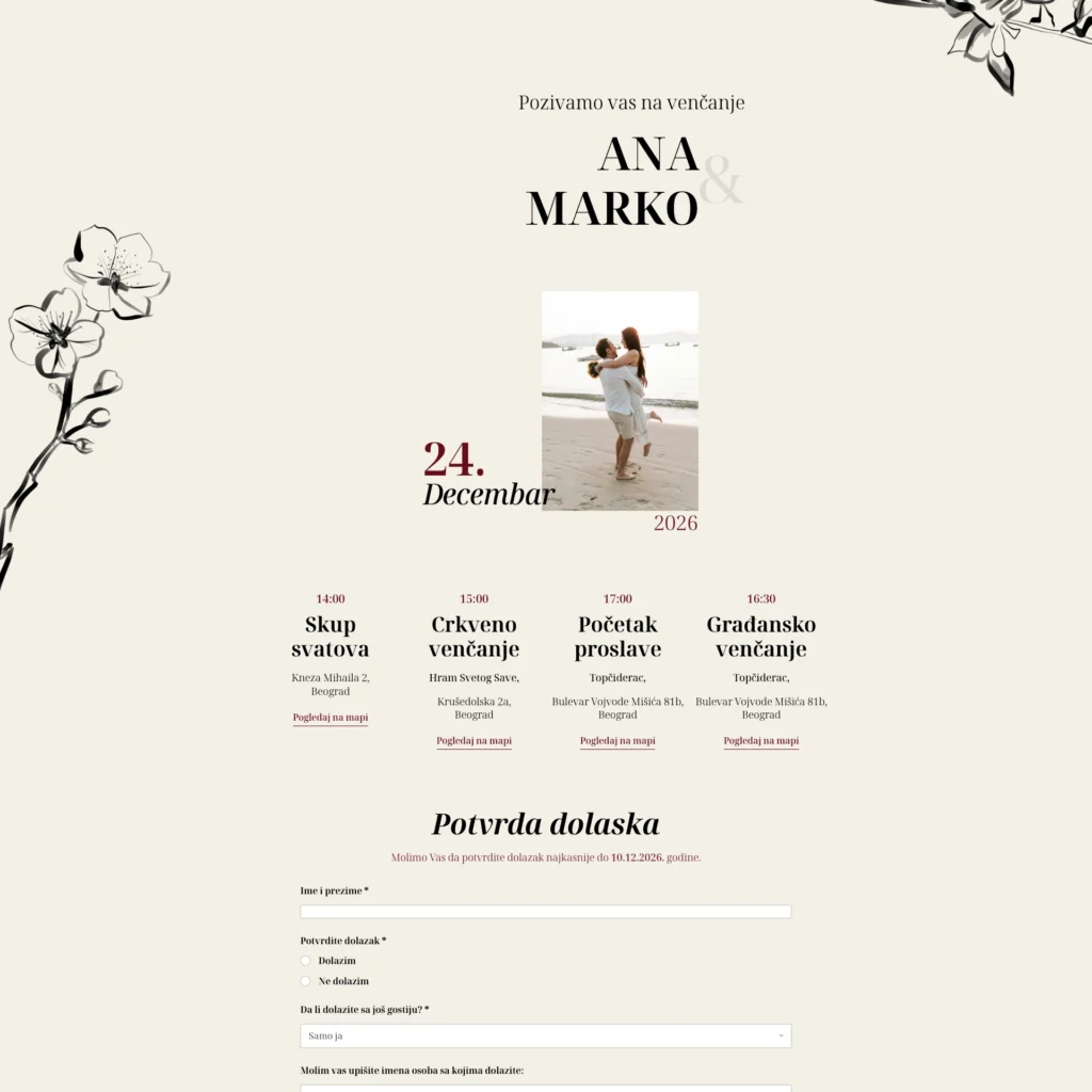 sakura ink digitalna pozivnica za venčanje web pozivnice