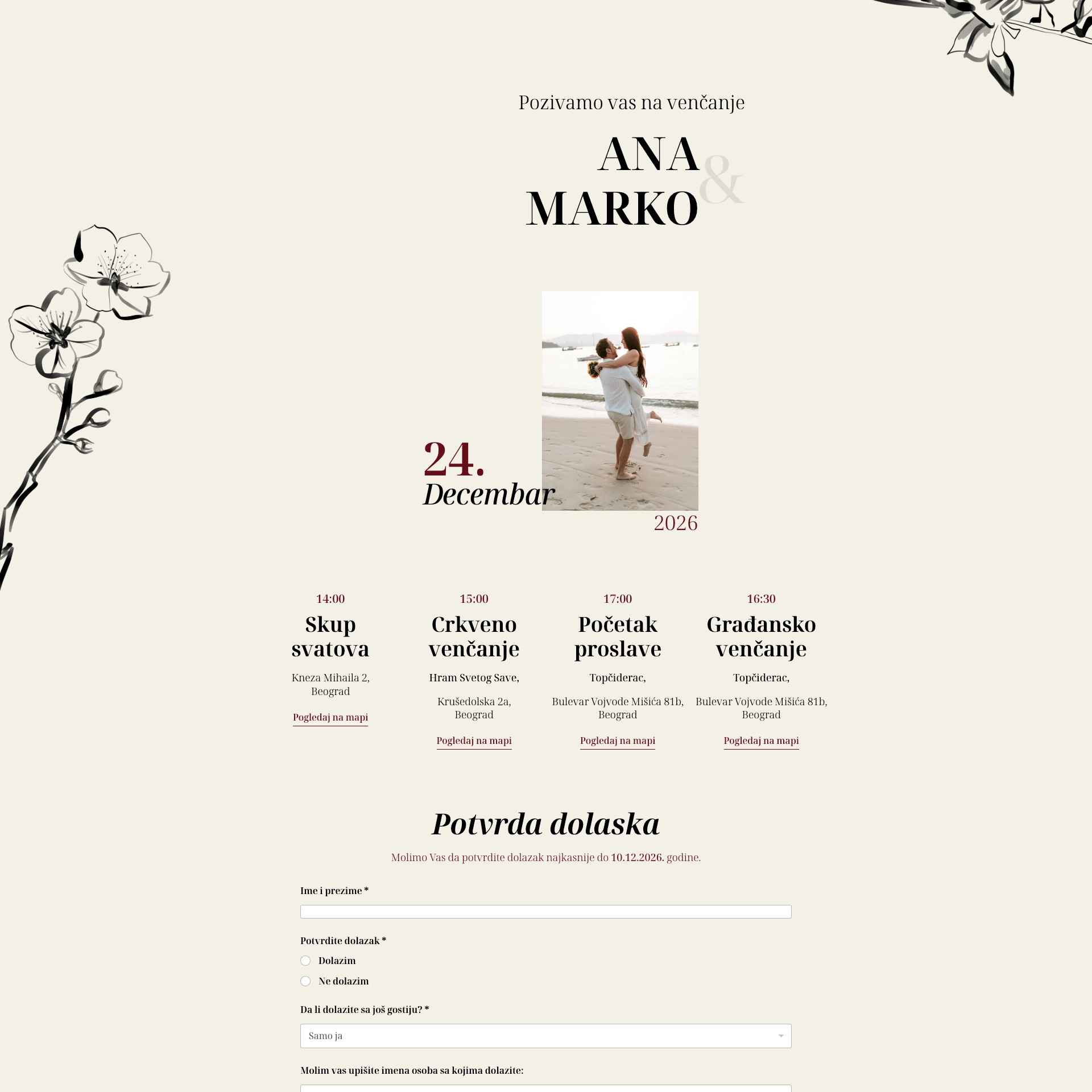 sakura ink digitalna pozivnica za venčanje web pozivnice